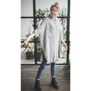 Old Linen Mill Grey Checks Plaid Oversized Tunic Top Designer Luxury Minimalist